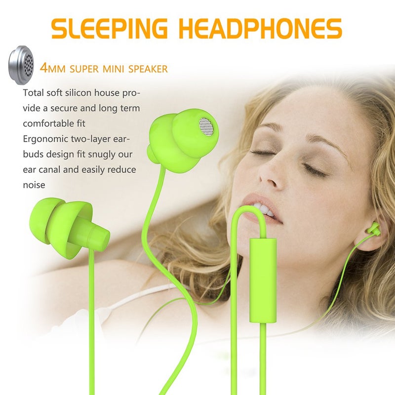 MAXROCK (TM Total Soft Silicon Headphones with Mic Sleep Travel Choice for Cellphones Tablets and 3.5mm Jack (Green) - Image 2